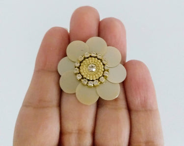5 Light Brown Floral Applique, Sequins and Rhinestone Appliques, Headband Applique